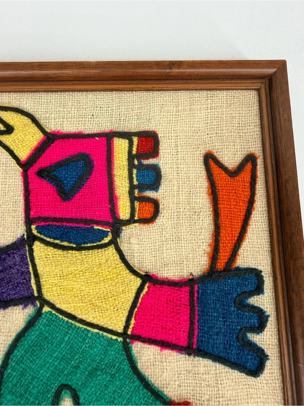 Vintage South American Wool Embroidery Burlap Wall Art